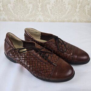 Sesto Golf by Sherry Size 7M Brown Leather Woven Golf Shoes Spikes Lace Up